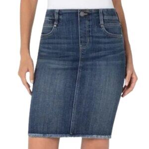 🆕Liverpool Glider Raw Hem Denim Pencil Skirt Size 8/29 Mystic Dark Wash NWT